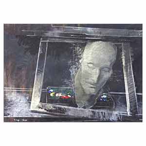 Gilles Le Dez, masque-cadre,  x cm, techniques mixtes, papier, 1982