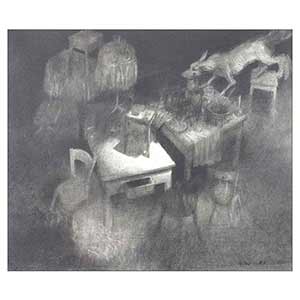 Gilles Le Dez, remise-tables-chien,  x cm, techniques mixtes, papier, 1982