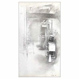 Gilles Le Dez, couloir-grenier-lazaristes,  x cm, techniques mixtes, papier, 1984