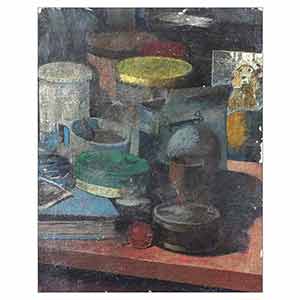 Gilles Le Dez, nature-morte-chien,  x cm, techniques mixtes, papier, 1984