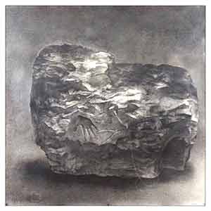 Gilles Le Dez, rocher-fossile,  x cm, techniques mixtes, papier, 1985