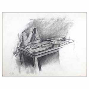 Gilles Le Dez, bureau,  x cm, techniques mixtes, papier, 1987