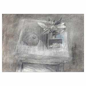 Gilles Le Dez, image-narcisse-table,  x cm, techniques mixtes, papier, 1988
