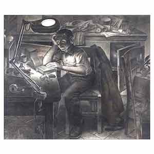 Gilles Le Dez, lecture-atelier,  x cm, techniques mixtes, papier, 1988
