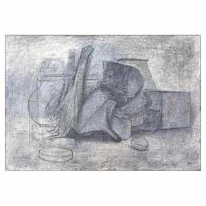 Gilles Le Dez, nature-morte-entonoir,  x cm, techniques mixtes, papier, 1988