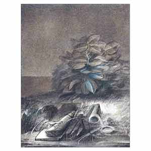 Gilles Le Dez, fouilles-jardin,  x cm, techniques mixtes, papier, 1989