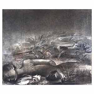 Gilles Le Dez, gisant,  x cm, techniques mixtes, papier, 1990