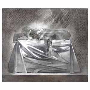 Gilles Le Dez, socle-voile-objets,  x cm, techniques mixtes, papier, 1991
