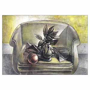 Gilles Le Dez, fauteuil-vase-balle,  x cm, techniques mixtes, papier, 1992