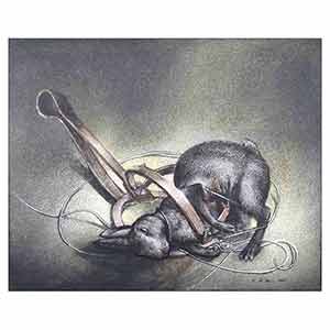 Gilles Le Dez, lievre-piege,  x cm, techniques mixtes, papier, 1992