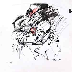 Gilles Le Dez, portrait,  x cm, techniques mixtes, papier, 1995