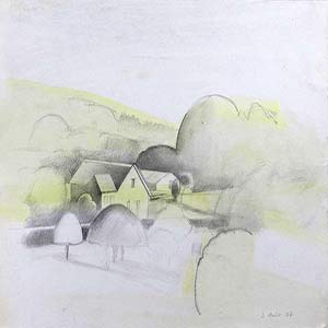 Gilles Le Dez, maisons-lac,  x cm, techniques mixtes, papier, 1997
