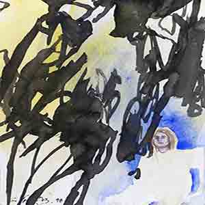 Gilles Le Dez, personnage-jardin,  x cm, techniques mixtes, papier, 1998