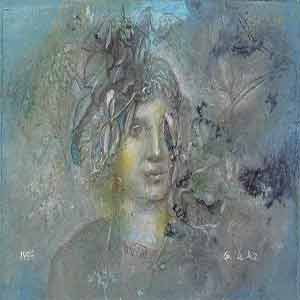 Gilles Le Dez, portrait-feuillage,  x cm, techniques mixtes, papier, 1998