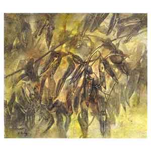 Gilles Le Dez, feuillage-peche, techniques mixtes, papier, 2000.