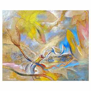 Gilles Le Dez, foulard-femme-feuilles, techniques mixtes, toile, 2000.