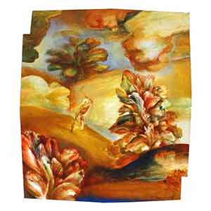 Gilles Le Dez, collines-arbres, techniques mixtes, papier, 2001.