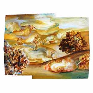 Gilles Le Dez, champs-nuages, techniques mixtes, papier, 2002.