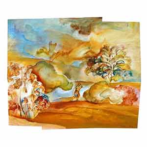 Gilles Le Dez, nuages-homme-arbres, techniques mixtes, papier, 2002.