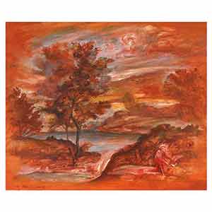 Gilles Le Dez, paysage-ruisseau-homme, techniques mixtes, papier, 2003.