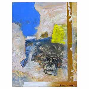Gilles Le Dez, poteau-chiffon-sol, techniques mixtes, papier, 2008.