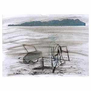 Gilles Le Dez, homme-panorama, techniques mixtes, papier, 2009.
