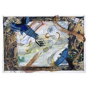 Gilles Le Dez, place-oiseau-vol, techniques mixtes, papier, 2010.
