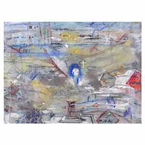 Gilles Le Dez, ruines-marcheur, techniques mixtes, papier, 2011.