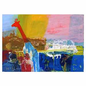 Gilles Le Dez, girafe-ville, techniques mixtes, papier, 2013.