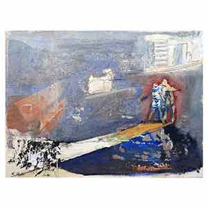 Gilles Le Dez, passerelle-personnages, techniques mixtes, toile, 2014.