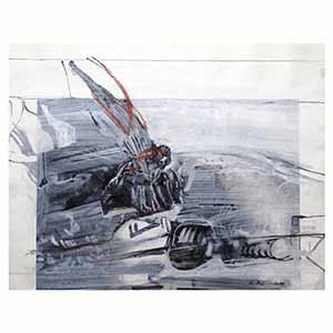 Gilles Le Dez, personnage-sol, techniques mixtes, papier, 2014.