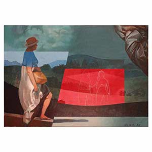 Gilles Le Dez, femme-panorama, techniques mixtes, toile, 2016.