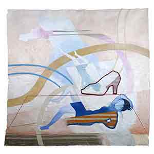 Gilles Le Dez, silhouettes-matelas-trajets, 166 x 173 cm, techniques mixtes, textile, 2018