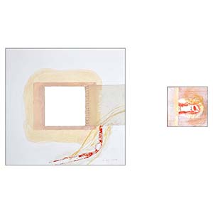 Gilles Le Dez, carres-lien-rouge, partie 1: 33 x 33 cm, partie 2: 11 x 11 cm, techniques mixtes, papier, 2019.