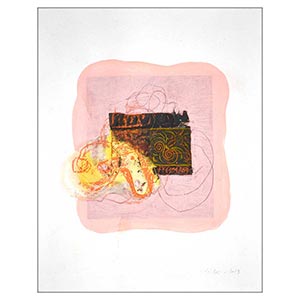 Gilles Le Dez, spirales-jaune-equerre, 46 x 38 cm, techniques mixtes, papier, 2019.