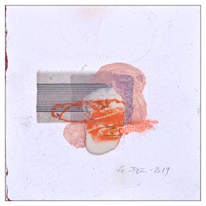 Gilles Le Dez, trombone-lignes-orange, 14 x 14 cm, techniques mixtes, papier, 2019.