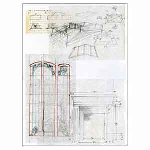 Gilles Le Dez, Dessins d'étude pour les décors de théâtre, Le Dindon de Feydeau,  x cm, techniques mixtes, papier, 1987