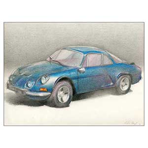 Gilles Le Dez, Illustration pour un amateur de la berlinette Renault,  x cm, techniques mixtes, papier, 1988